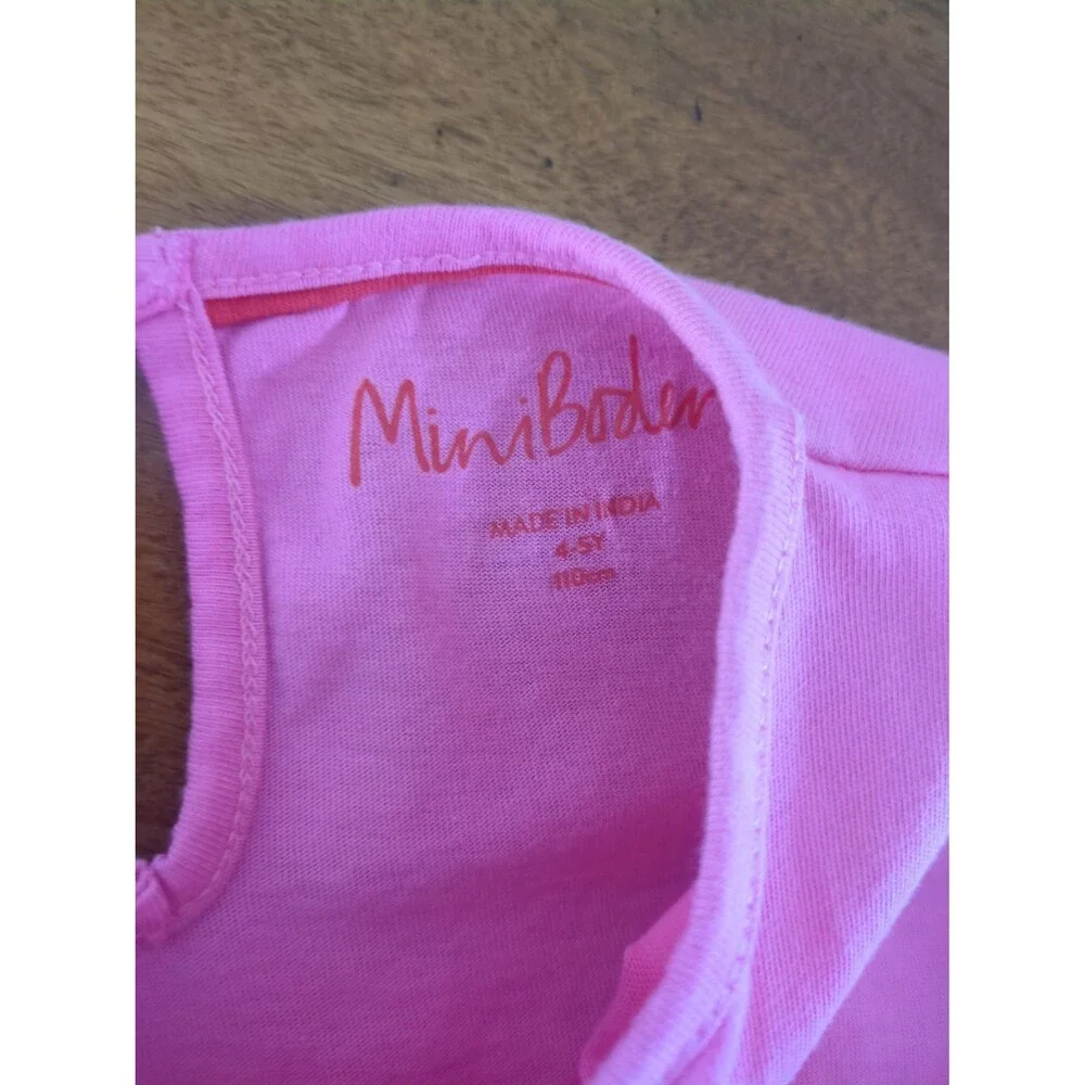 Mini boden girls sleeveless pink dress  rainbow / elephant applique; size 4/5